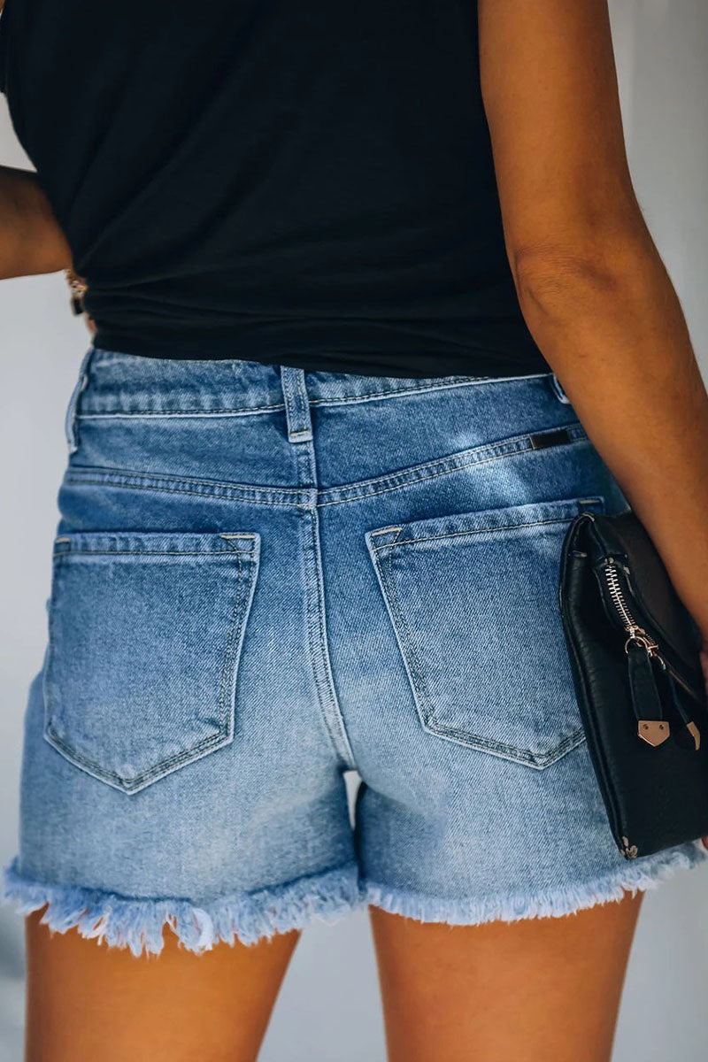 Damskie Szorty Jeansowe Z Przetarciami | Stylu Casual I Gładkim Wykończeniem