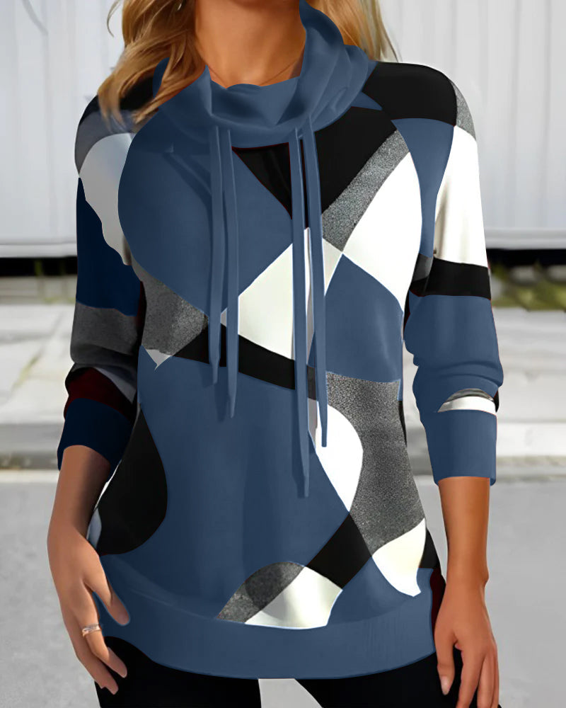 Damska Bluza Z Kapturem | Stylowy Kolorowy Wzór Color Block