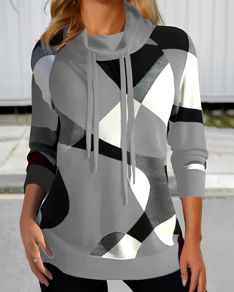 Damska Bluza Z Kapturem | Stylowy Kolorowy Wzór Color Block