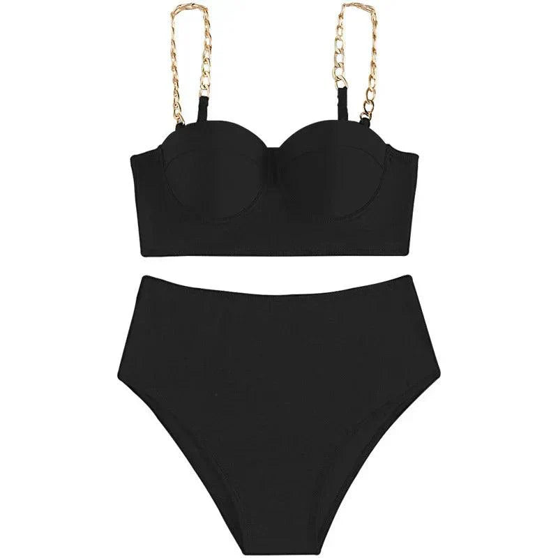 Bikini Damskie Push-Up Z Wysokim Stanem | Łańcuszkowe Ramiączka