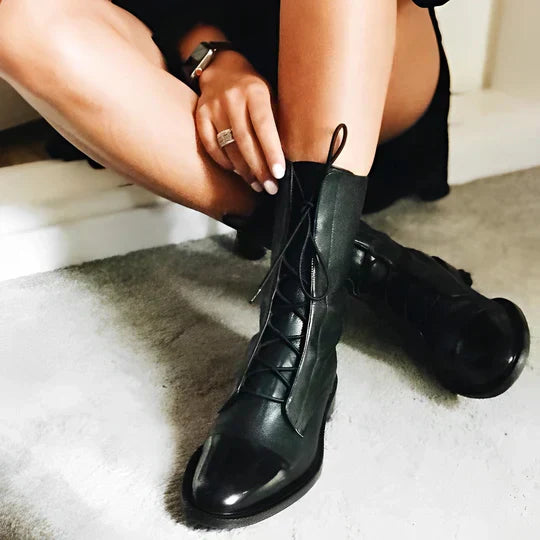 Botki Damskie | Średnie Buty Sznurowane W Smukłym Kroju