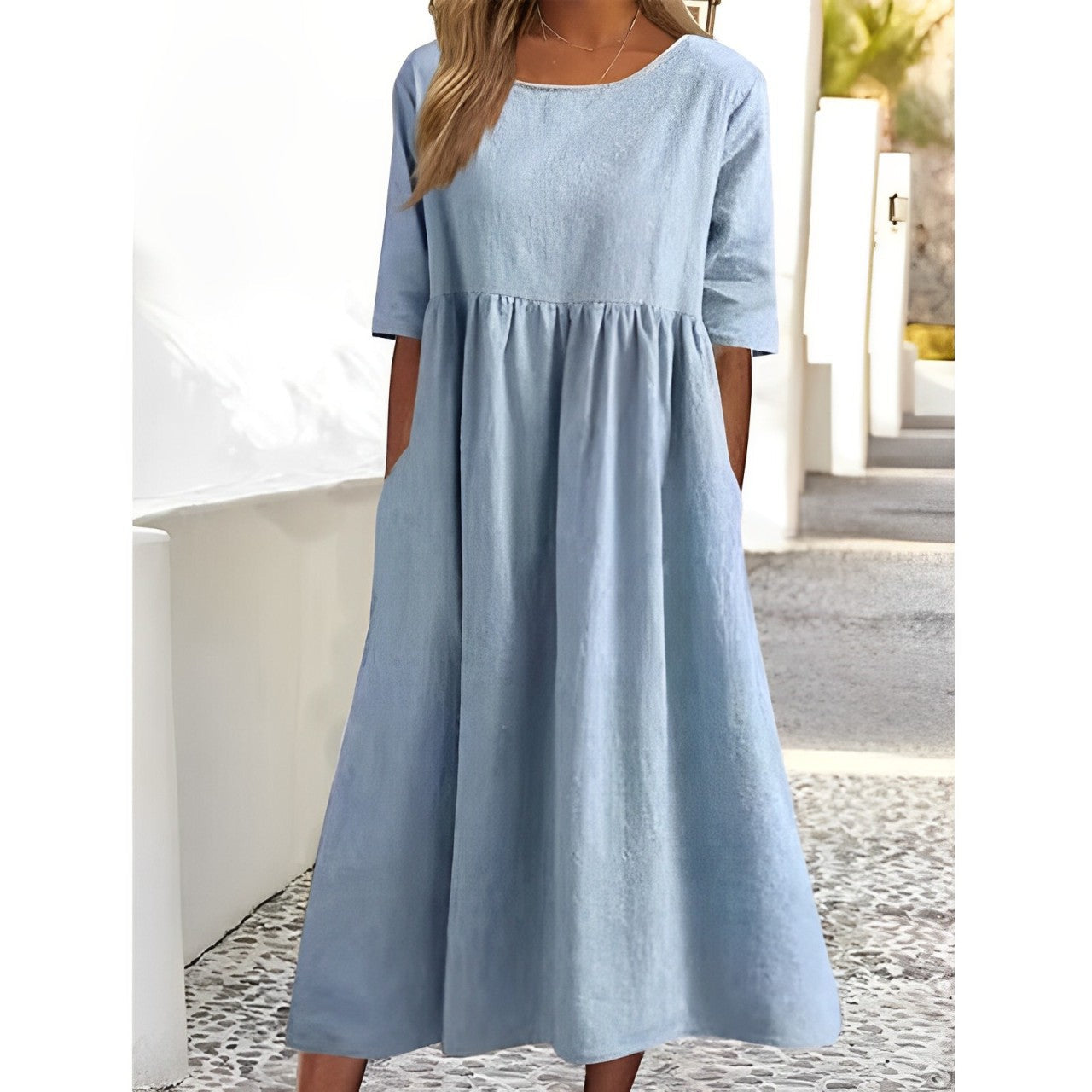 Oddychająca Sukienka Midi Vintage | Plisowany Design I Styl Retro