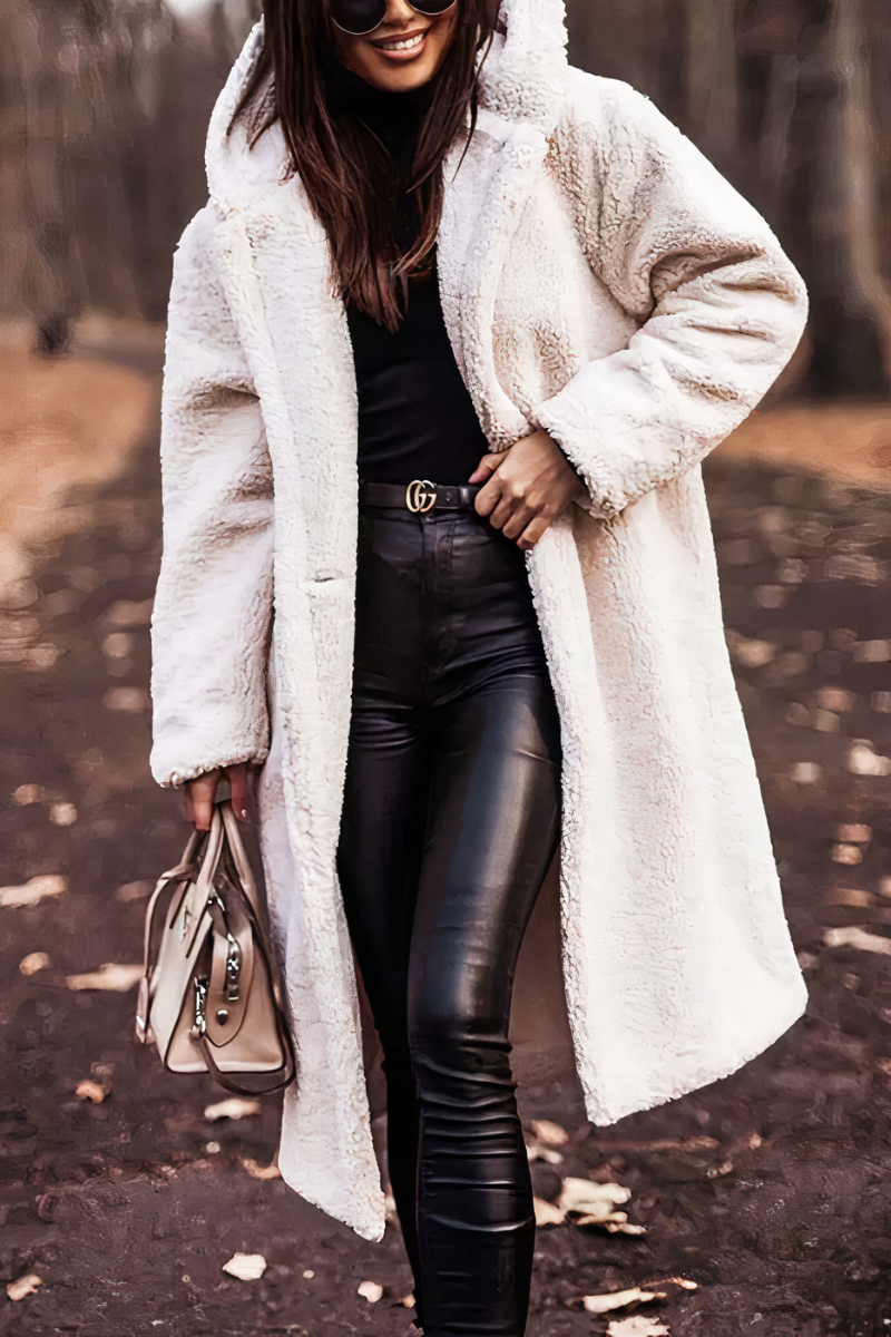 Damski Długi Płaszcz Teddy | Modny Oversize Krój
