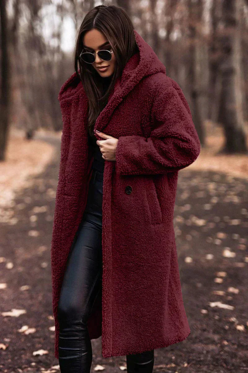 Damski Długi Płaszcz Teddy | Modny Oversize Krój