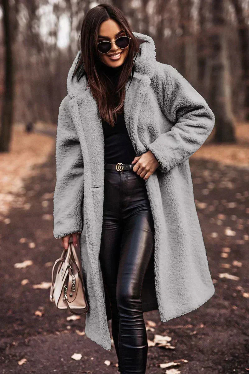 Damski Długi Płaszcz Teddy | Modny Oversize Krój