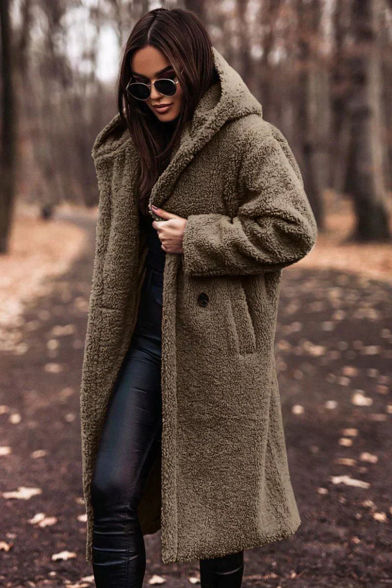 Damski Długi Płaszcz Teddy | Modny Oversize Krój