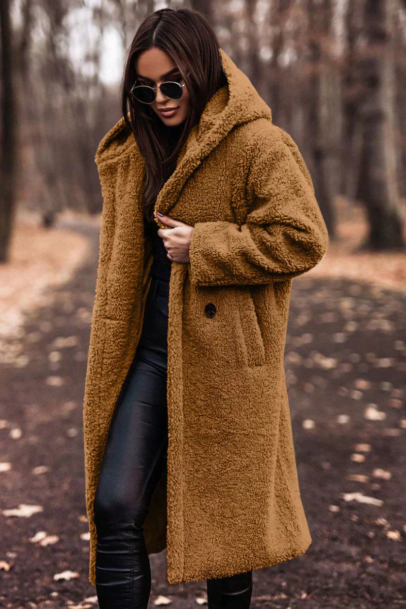 Damski Długi Płaszcz Teddy | Modny Oversize Krój