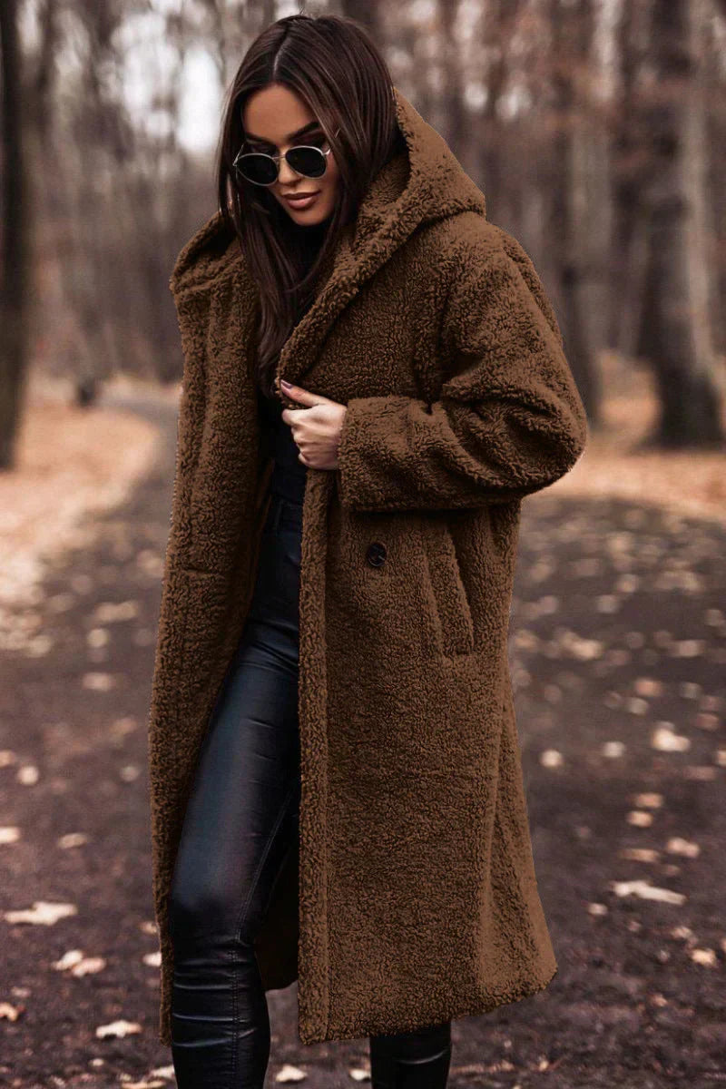 Damski Długi Płaszcz Teddy | Modny Oversize Krój
