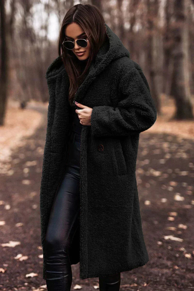 Damski Długi Płaszcz Teddy | Modny Oversize Krój