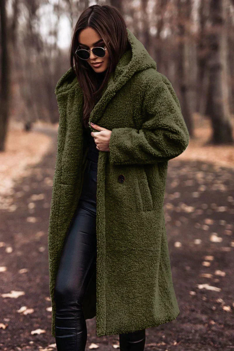 Damski Długi Płaszcz Teddy | Modny Oversize Krój