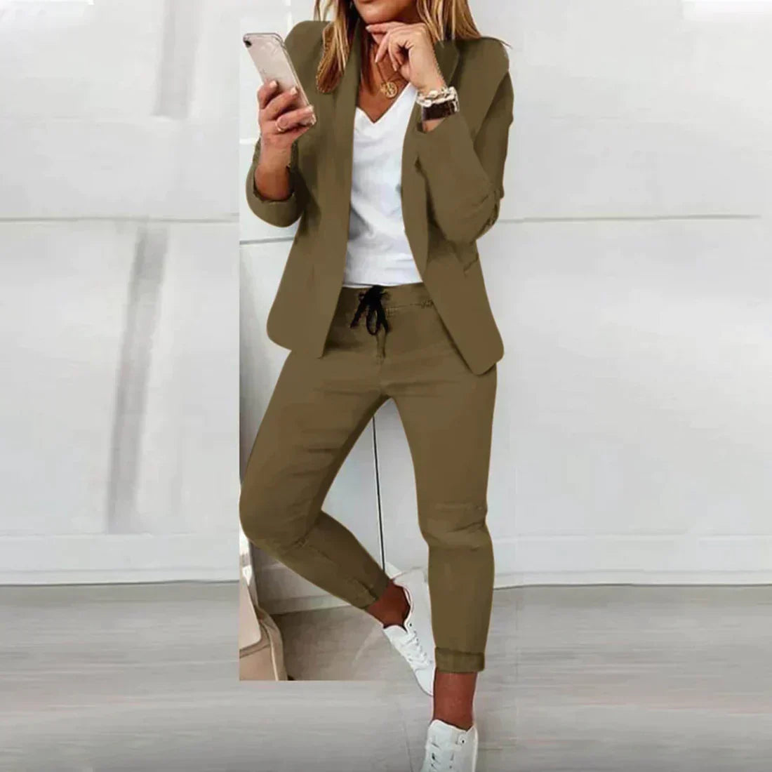 Damski Garnitur Dwuczęściowy | Marynarka I Spodnie Jogger W Stylu Smart Casual