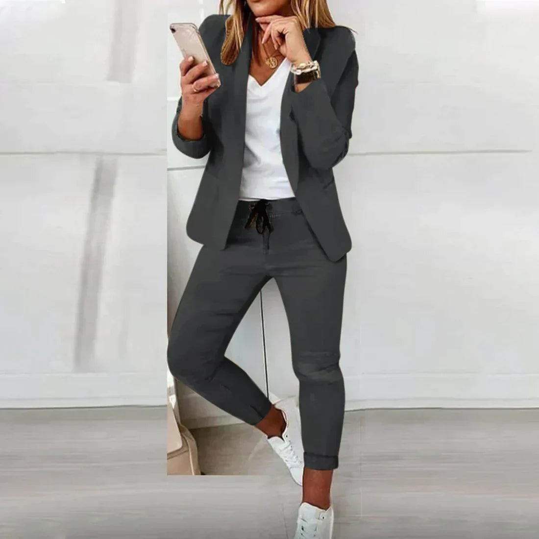 Damski Garnitur Dwuczęściowy | Marynarka I Spodnie Jogger W Stylu Smart Casual