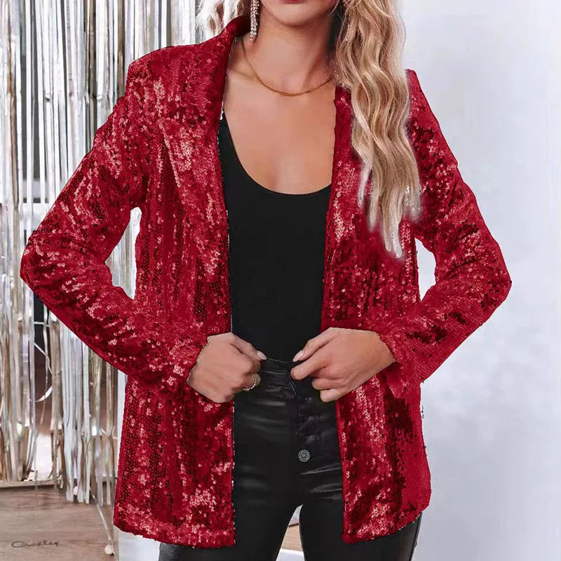 Błyszcząca Marynarka Damska Z Cekinami | Moda Wieczorowa