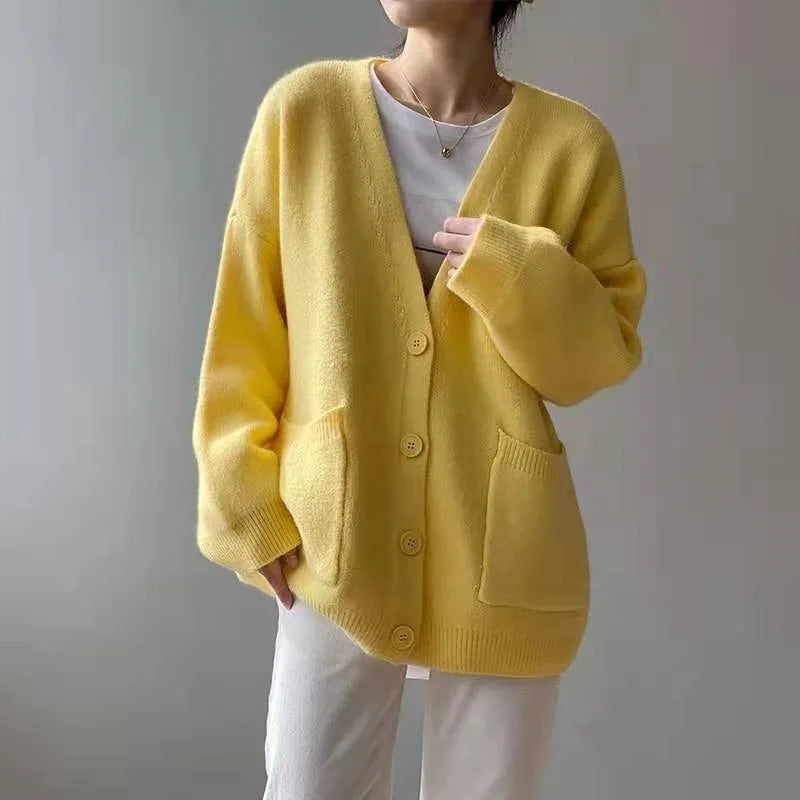 Kardigan Damski Z Kieszeniami | Oversize