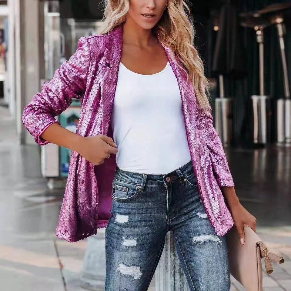 Błyszcząca Marynarka Damska Z Cekinami | Moda Wieczorowa