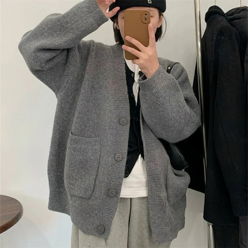 Kardigan Damski Z Kieszeniami | Oversize