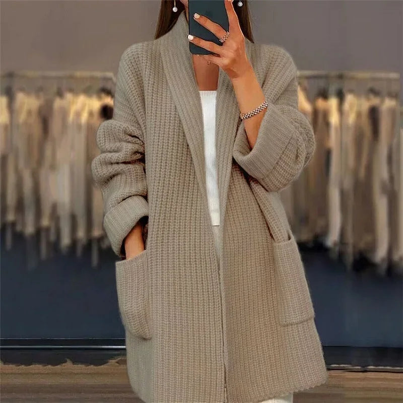 Długi Damski Kardigan Z Kieszeniami | Stylowy