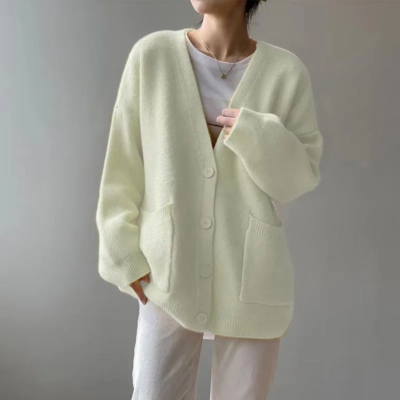 Kardigan Damski Z Kieszeniami | Oversize