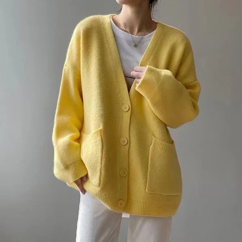 Kardigan Damski Z Kieszeniami | Oversize