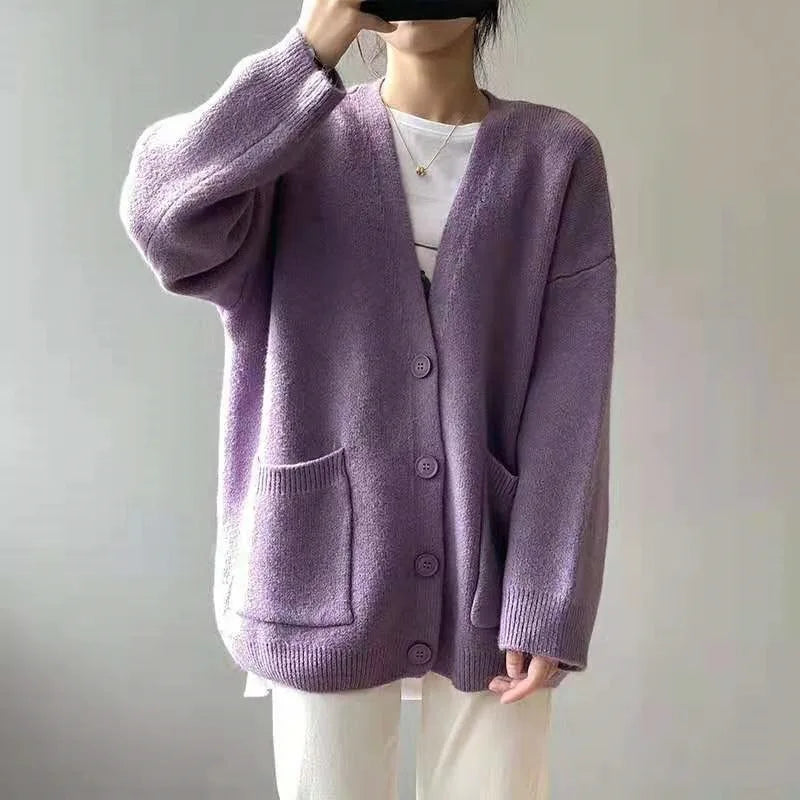 Kardigan Damski Z Kieszeniami | Oversize