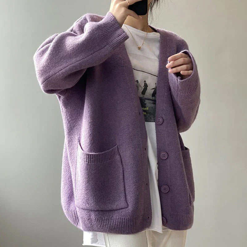 Kardigan Damski Z Kieszeniami | Oversize