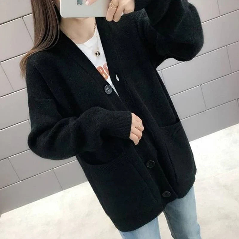 Kardigan Damski Z Kieszeniami | Oversize