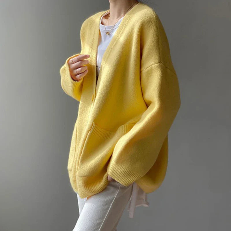 Kardigan Damski Z Kieszeniami | Oversize