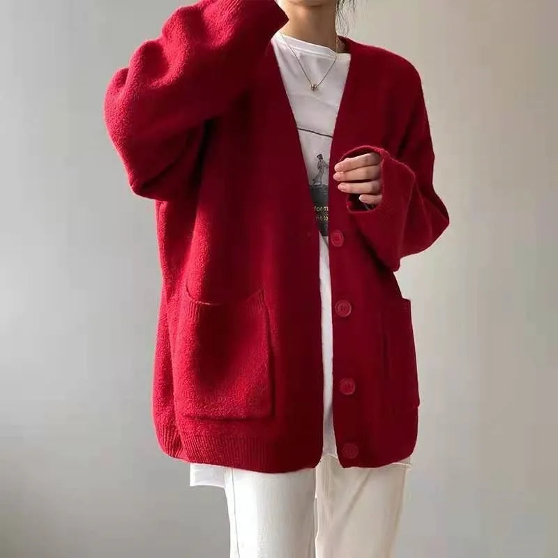Kardigan Damski Z Kieszeniami | Oversize