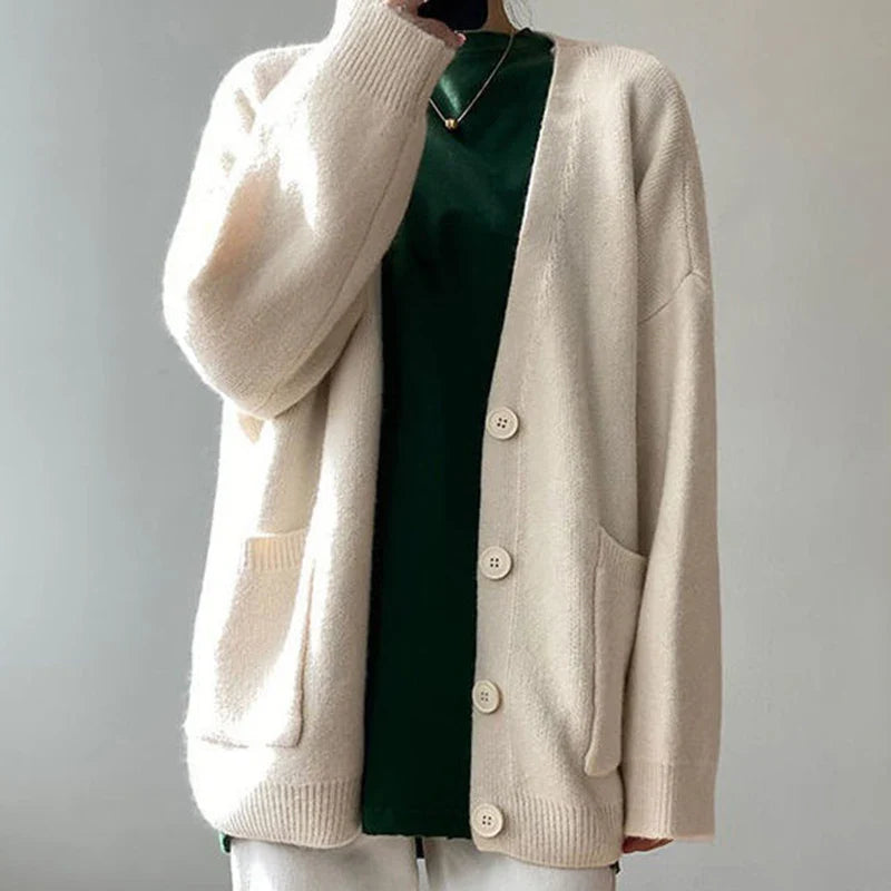 Kardigan Damski Z Kieszeniami | Oversize