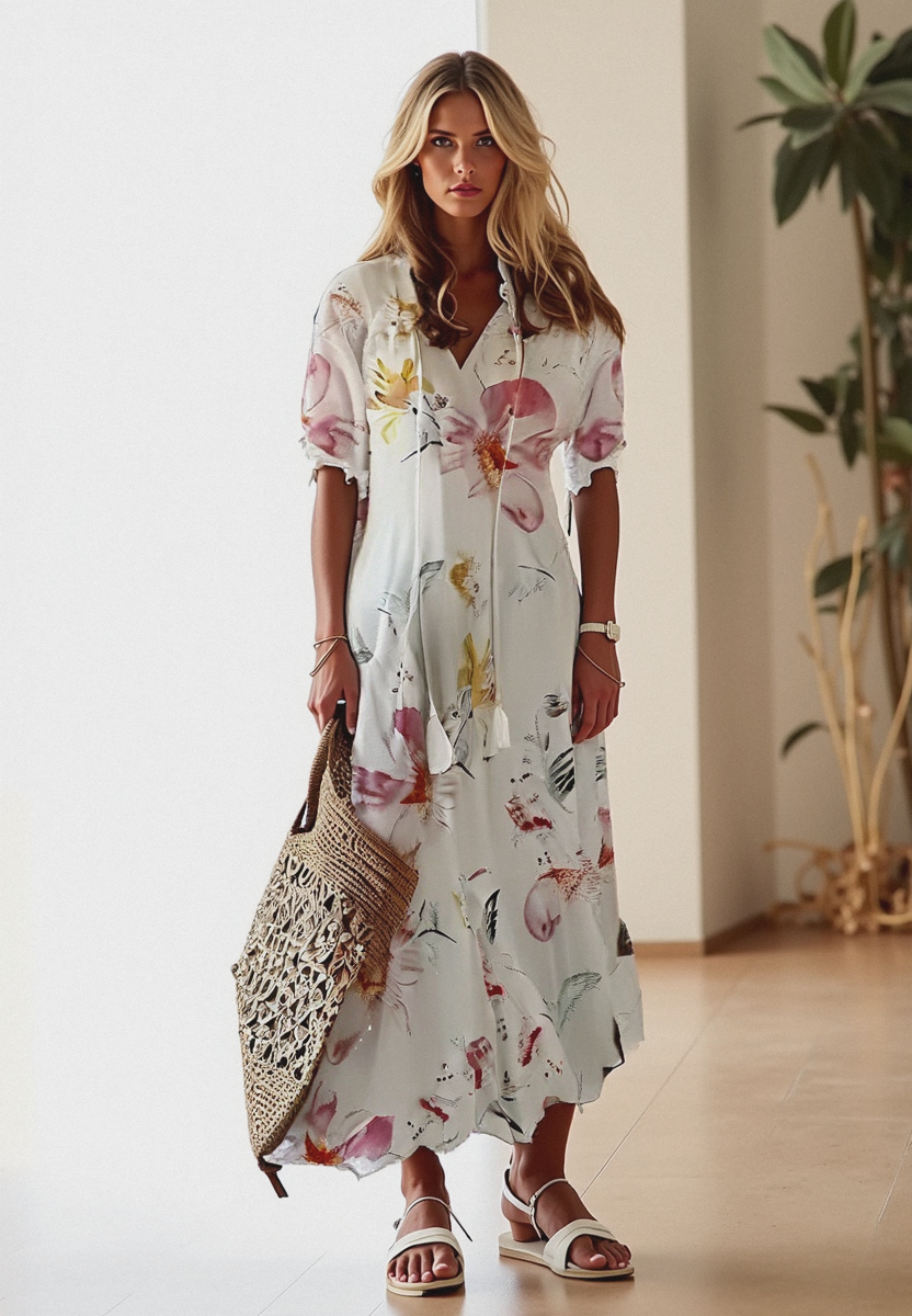 Długa Sukienka Boho W Kwiaty | Zwiewna Maxi Na Lato