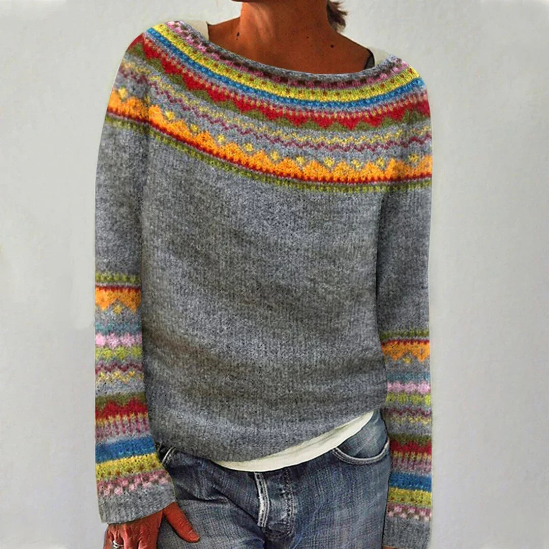 Sweter Damski Z Wzorem Etnicznym | Kolorowy Styl Na Jesień