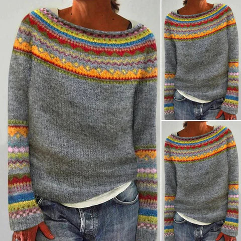Sweter Damski Z Wzorem Etnicznym | Kolorowy Styl Na Jesień