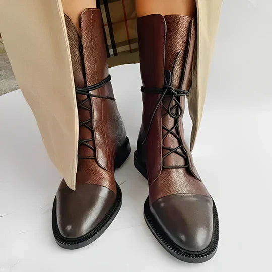 Botki Damskie | Średnie Buty Sznurowane W Smukłym Kroju