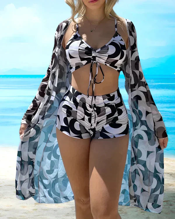 Czarujący 3‑Częściowy Zestaw Bikini Kwiatowy | Modne Stroje Kąpielowe