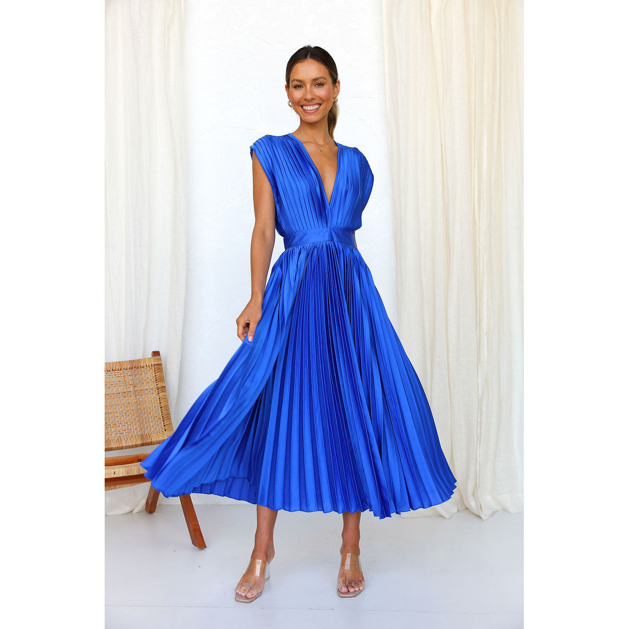 Sukienka Damska Maxi Plisowana Bez Rękawów | Elegancka I Zwiewna