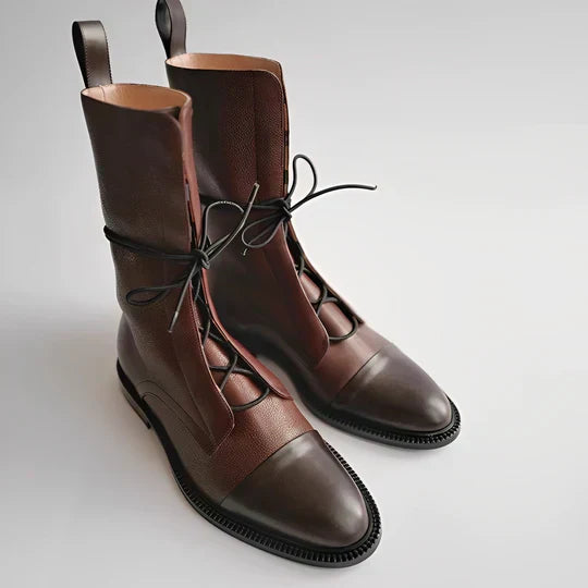 Botki Damskie | Średnie Buty Sznurowane W Smukłym Kroju