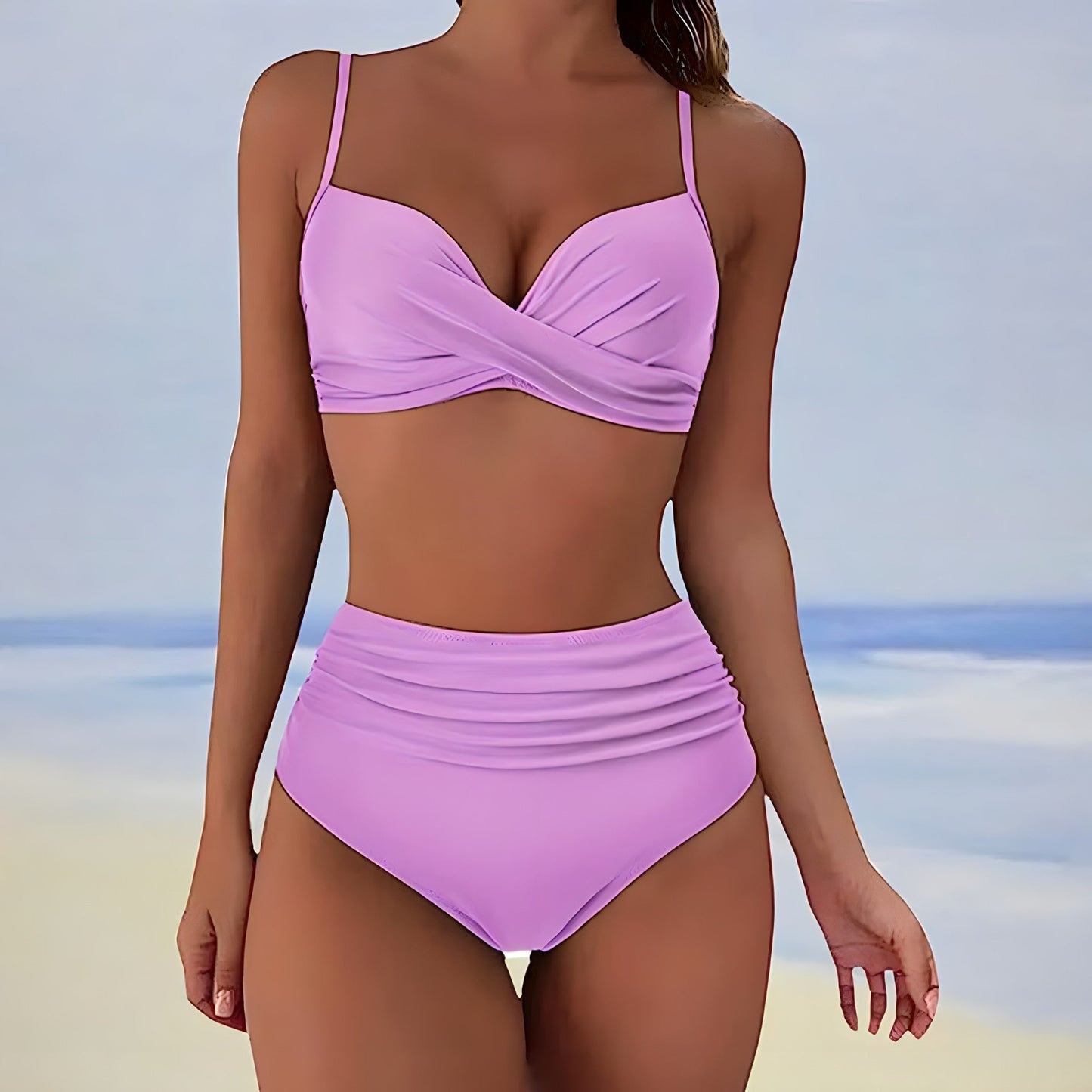 Dwuczęściowy Bikini Damski Z Wysokim Stanem Na Lato