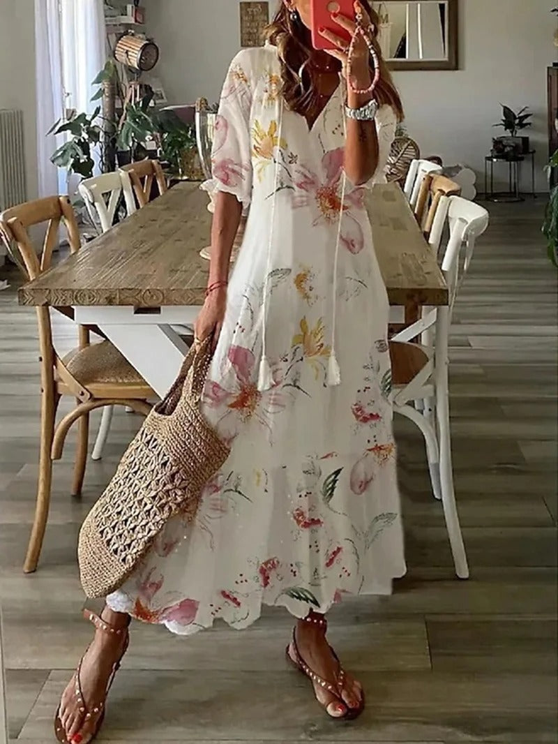 Długa Sukienka Boho W Kwiaty | Zwiewna Maxi Na Lato