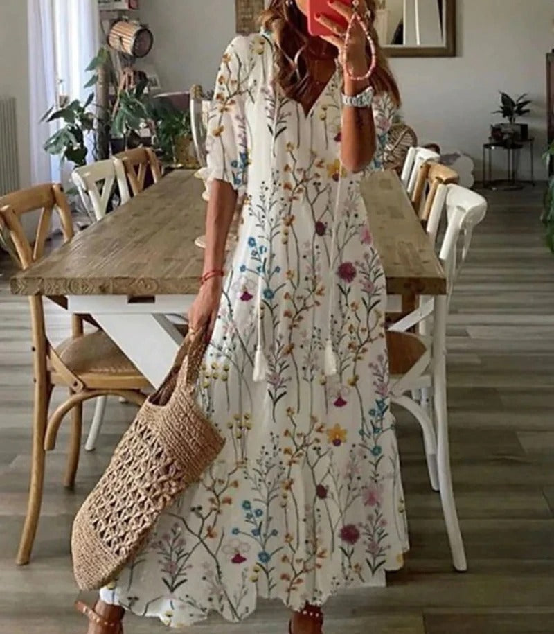 Długa Sukienka Boho W Kwiaty | Zwiewna Maxi Na Lato