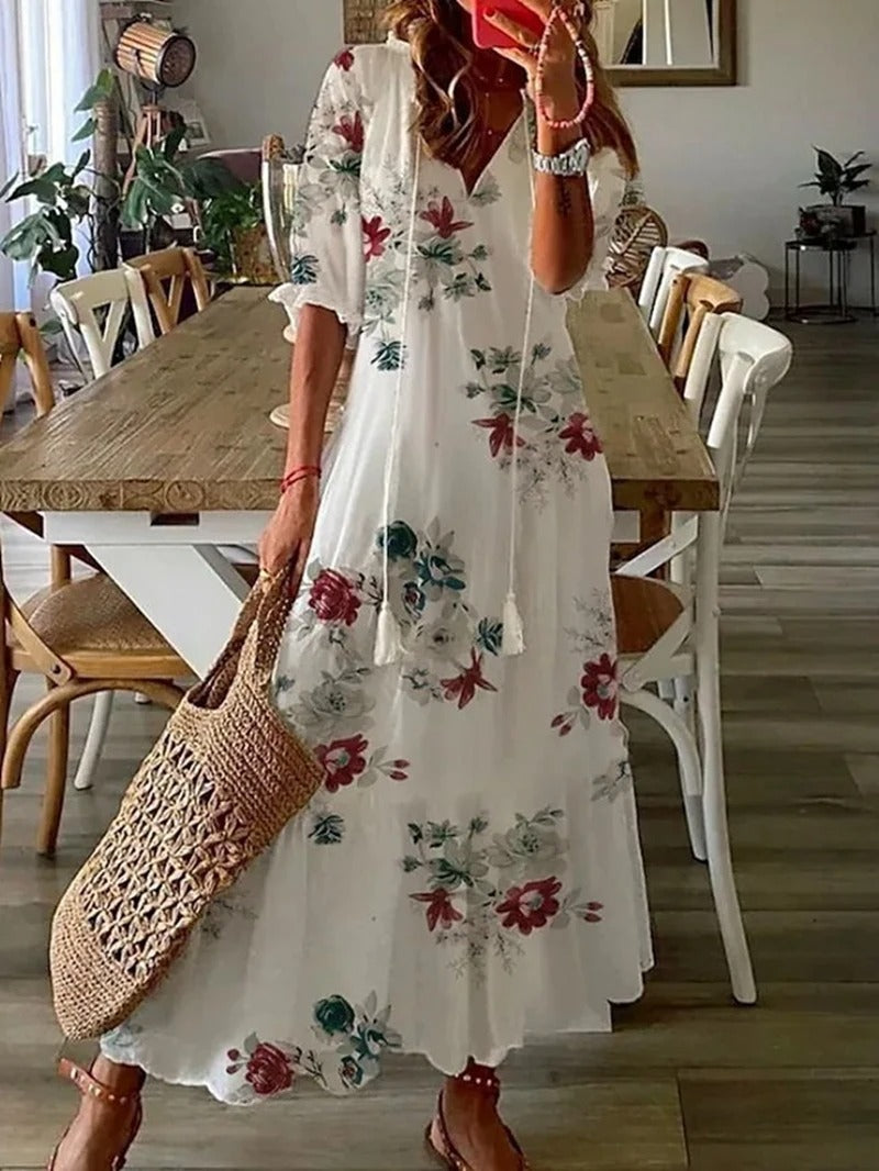 Długa Sukienka Boho W Kwiaty | Zwiewna Maxi Na Lato