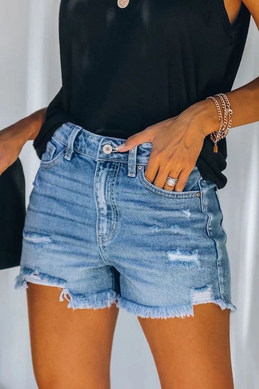 Damskie Szorty Jeansowe Z Przetarciami | Stylu Casual I Gładkim Wykończeniem