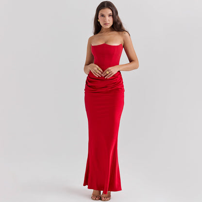 Elegancka Suknia Wieczorowa Damska Bez Ramiączek Z Odkrytymi Plecami