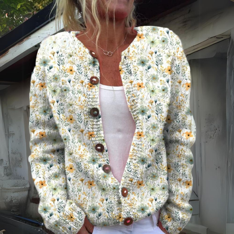 Kardigan Damski W Kwiaty | Stylowy Sweter Damski Z Guzikami