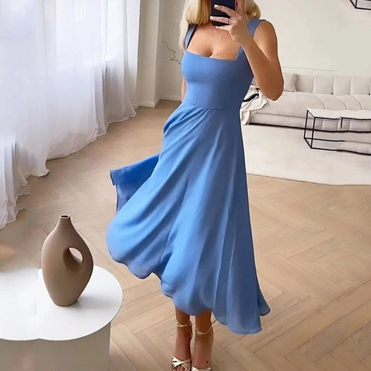 Sukienka Damska Midi Bez Rękawów | Elegancka Zwiewna Linia