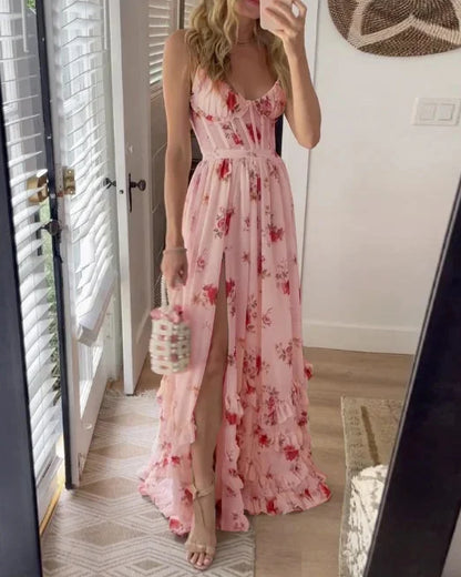 Damska Koronkowa Sukienka Midi W Kwiaty | Elegancka Na Wieczór