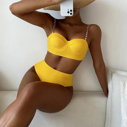 Bikini Damskie Push-Up Z Wysokim Stanem | Łańcuszkowe Ramiączka