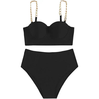 Bikini Damskie Push-Up Z Wysokim Stanem | Łańcuszkowe Ramiączka
