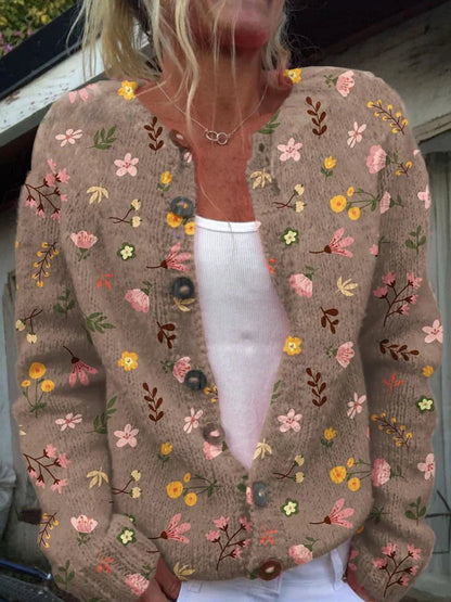 Kardigan Damski W Kwiaty | Stylowy Sweter Damski Z Guzikami