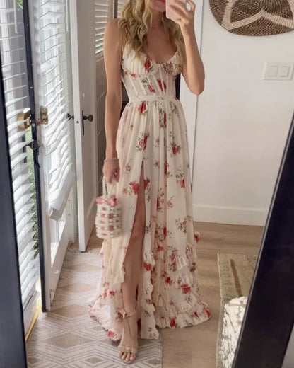 Damska Koronkowa Sukienka Midi W Kwiaty | Elegancka Na Wieczór