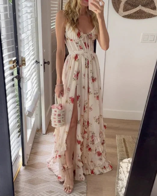 Damska Koronkowa Sukienka Midi W Kwiaty | Elegancka Na Wieczór